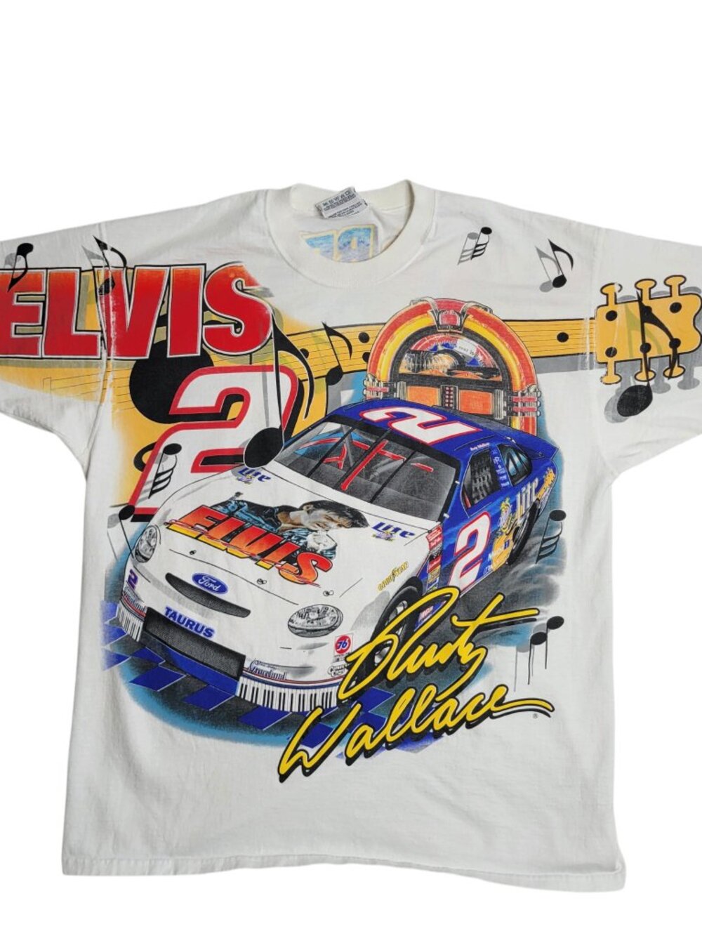 Vintage Y2K Rusty Wallace Elvis Rock & Roll AOP Racing T-Shirt Size XL